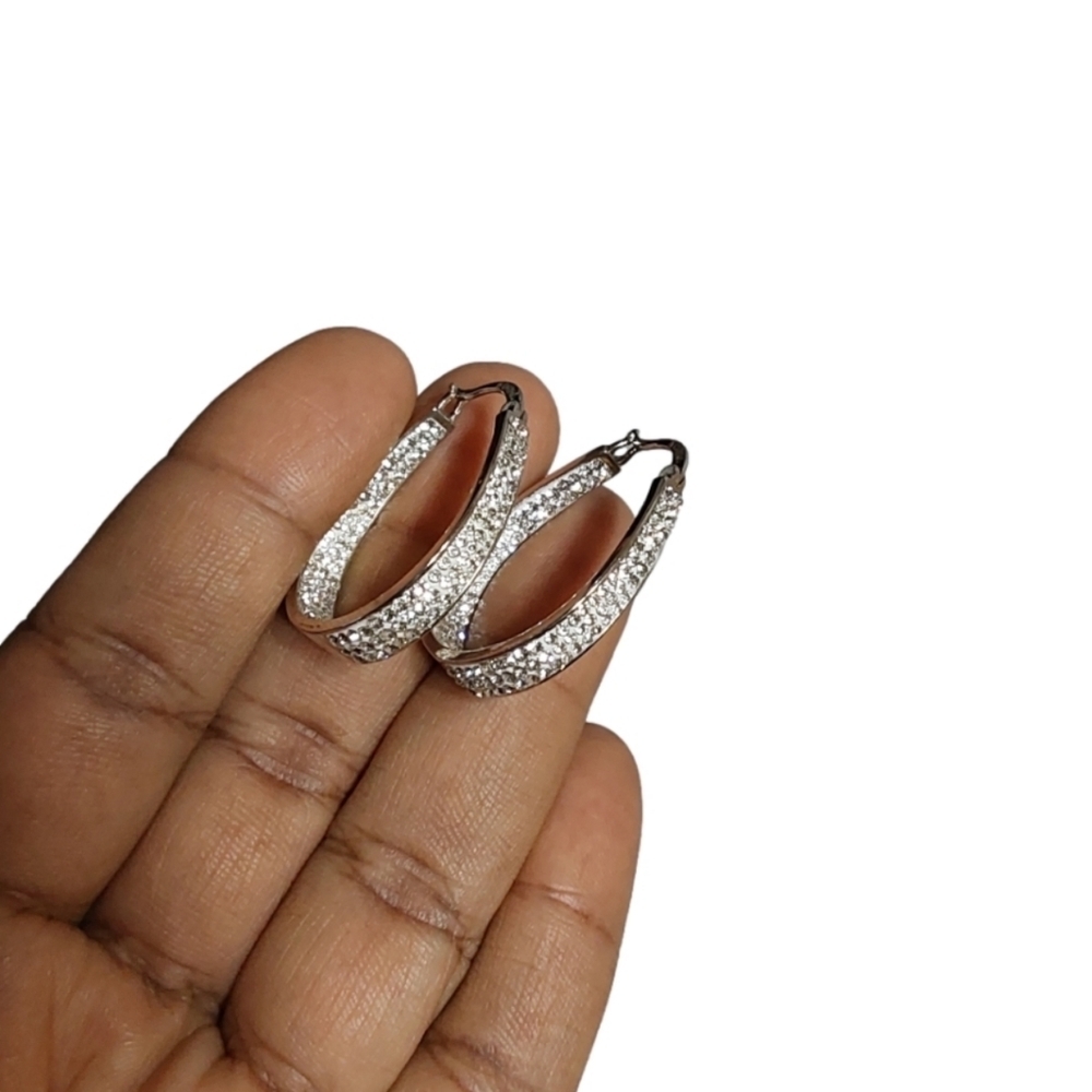 Hip Hop Silver Bling Paved Bling Hoop Earrings Hip Hop Silver Bling Paved Bling Hoop Earrings